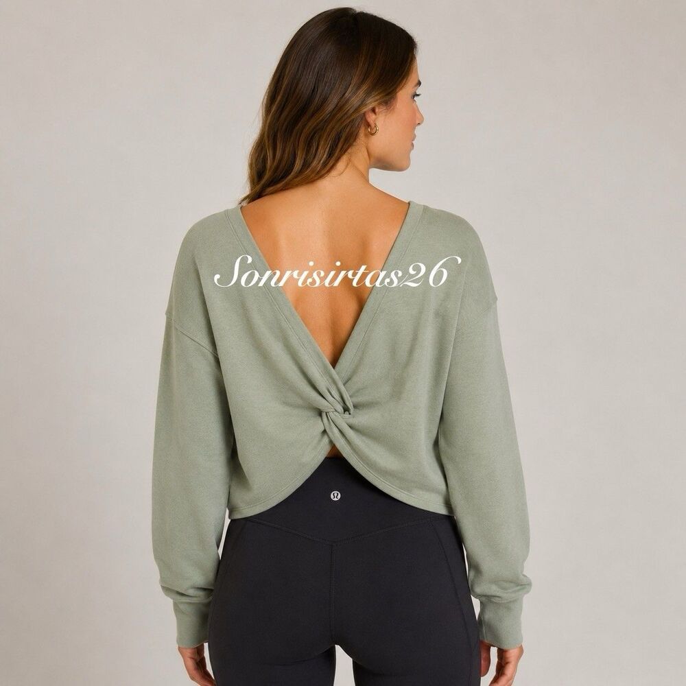 Lululemon Twist Back To Front Pullover Green Fern Sz 8 Reversible Athleisure